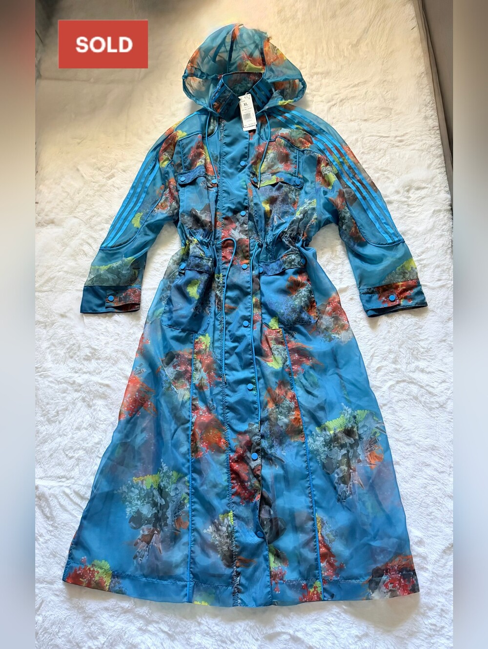 NWT Adidas x Ivy Park Printed Organza Jacket | Crystal AOP/Shock Cyan, XL
